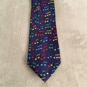 Addiction necktie music notes rainbow variety navy blue pastel novelty polyester